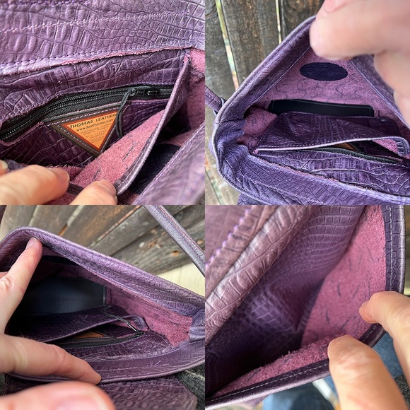 Thomas Leather Purple Dichroic Glass Button Crossbody Purse - Picture 8 of 14